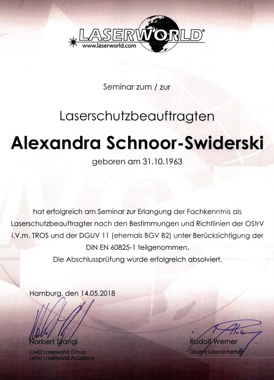 Zertifikat Laserschutzbeauftragte