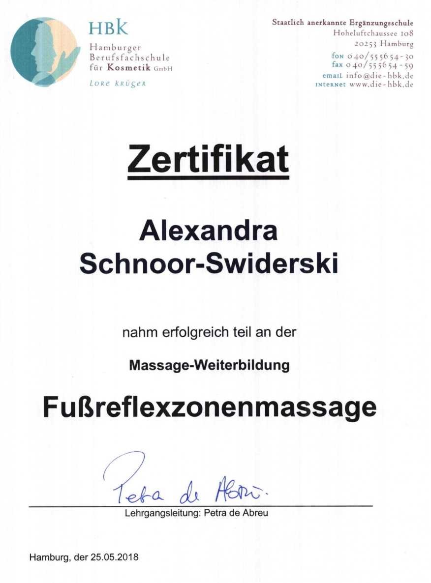 Zertifikat Fußreflexzonenmassage
